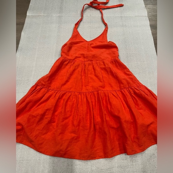 ❤️2/$30❤️[S]American Eagle Bold Orange Red Linen Blend Halter Sun Dress - Picture 3 of 10